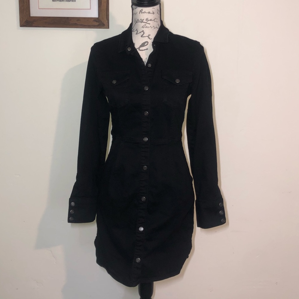 Free People Black long sleeve snap button dress